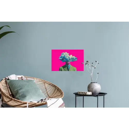 Man - Pak - Wolk - Roze Muursticker klein -plant