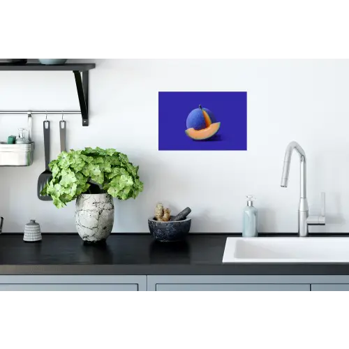 Meloen - Blauw - Oranje - Kunstzinnig Muursticker klein -keuken