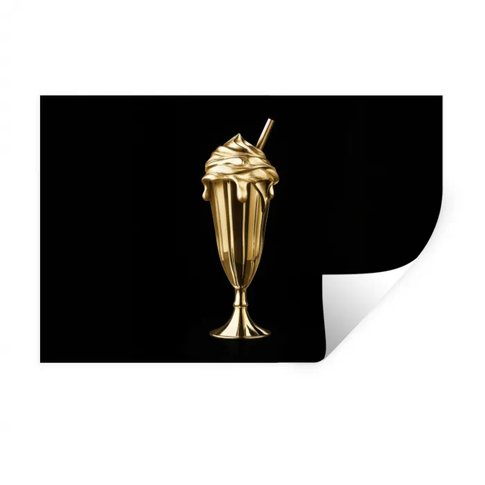 Milkshake - Goud - Drinken - Zwart Muursticker klein -3d