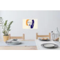 Minimalistisch - Gezicht - Hand - Oranje - Blauw Muursticker klein -eettafel