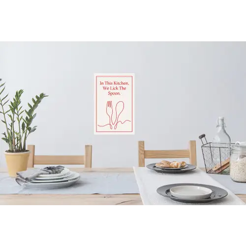 Minimalistisch - Vork - Lepel - Lijntekening Muursticker klein -eettafel