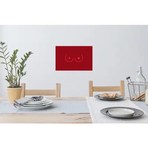 Minimalistisch - Lijnillustratie - Rood Muursticker klein -eettafel