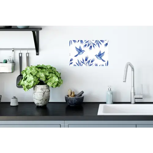 Modern - Vogels - Delfts - Blauw Muursticker klein -keuken