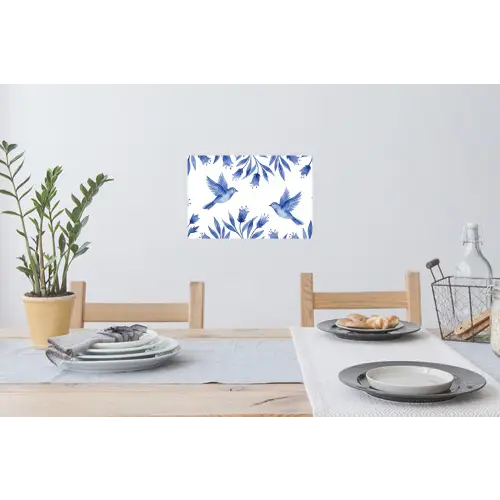 Modern - Vogels - Delfts - Blauw Muursticker klein -eettafel