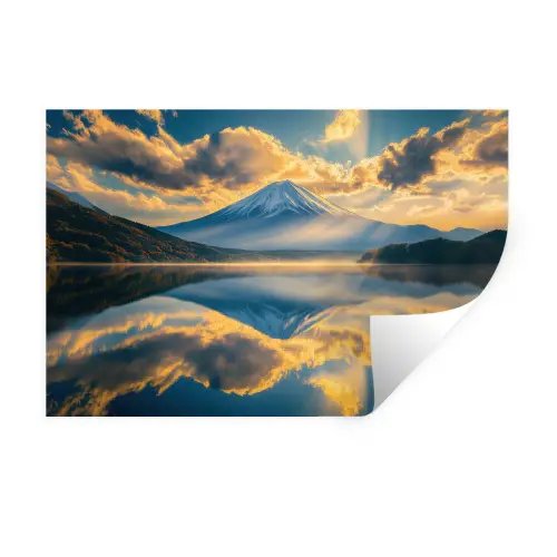 Berg - Rivier - Zonsondergang Muursticker klein -3d