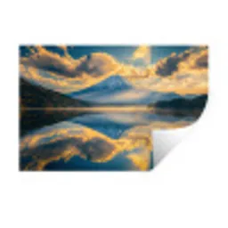 Berg - Rivier - Zonsondergang Muursticker klein -3d