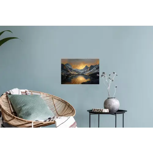 Berglandschap met Gouden Zonsondergang Muursticker klein -plant
