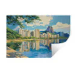 Berg - Skyline - Strand - Water Muursticker klein -3d