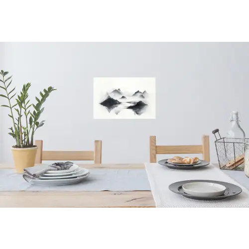 Bergen - Mistig - Water - Wit Muursticker klein -eettafel