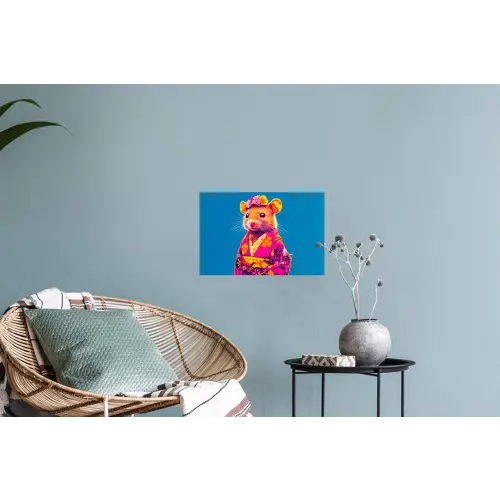 Muis - Kimono - Bloemen - Blauw Muursticker klein -plant