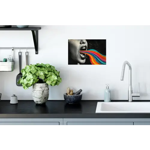 Mond - Golven - Regenboog Muursticker klein -keuken