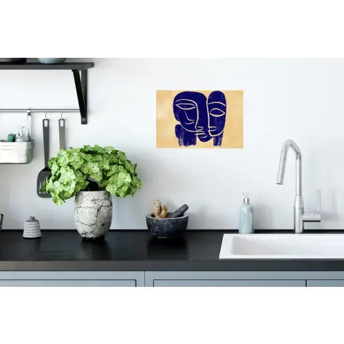 Okergeel - Blauw - Eenvoudige lijnen Muursticker klein -keuken