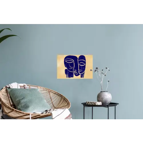 Okergeel - Blauw - Eenvoudige lijnen Muursticker klein -plant