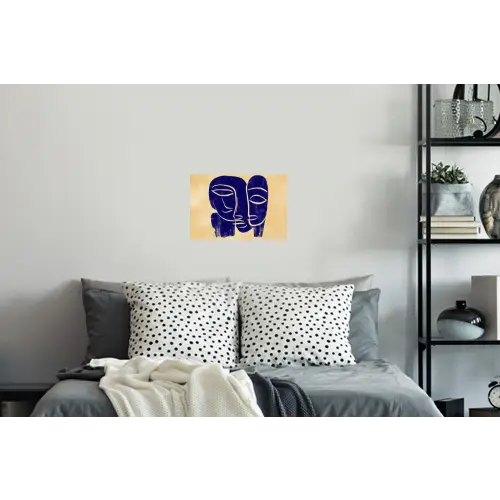 Okergeel - Blauw - Eenvoudige lijnen Muursticker klein -slaapkamer