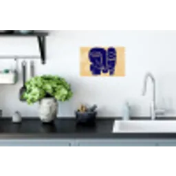 Okergeel - Blauw - Eenvoudige lijnen Muursticker klein -keuken