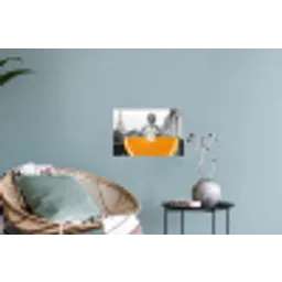 Sinaasappel - Eiffeltoren - Vrouw Muursticker klein -plant