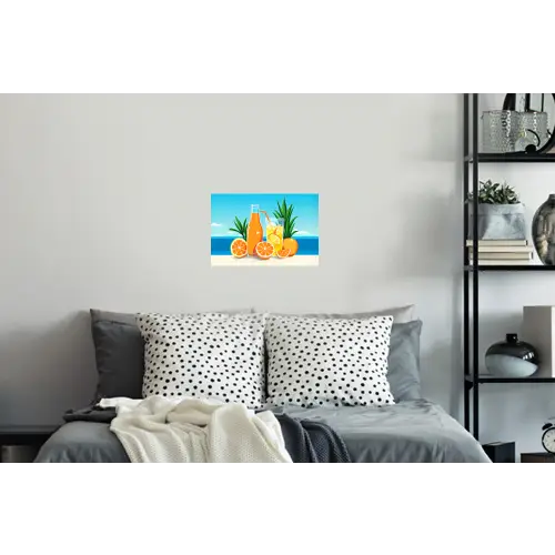 Sinaasappels - Ijsblokjes - Zee - Illustratie Muursticker klein -slaapkamer