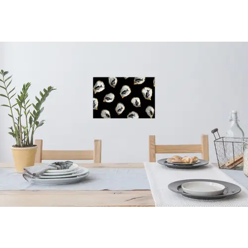 Oesters - Zwart - Vissen - Goud Muursticker klein -eettafel