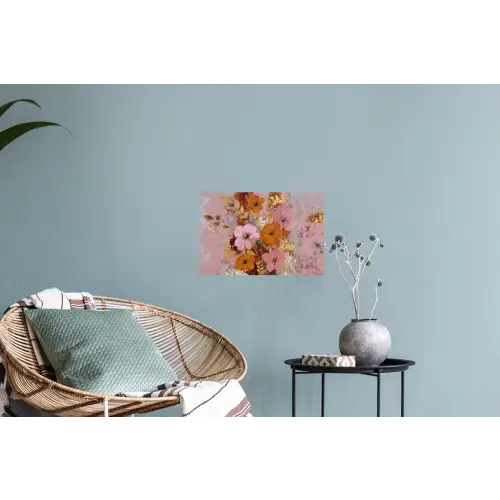 Schilderij - Bloemen - Rustiek - Roze Muursticker klein -plant