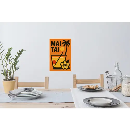 Palmboom - Bloem - Art - Drink Muursticker klein -eettafel