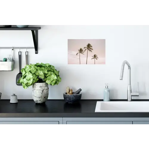 Palmbomen - Zonsondergang - Roze Muursticker klein -keuken