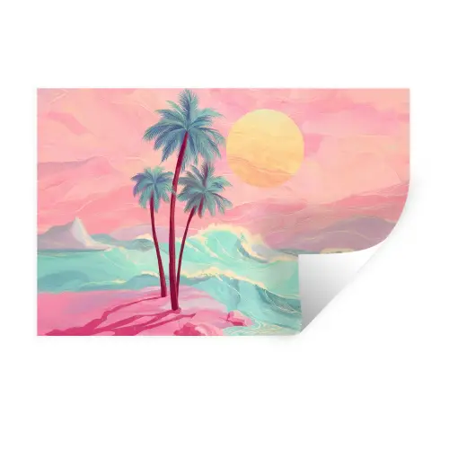 Palmbomen - Golven - Zee Muursticker klein -3d