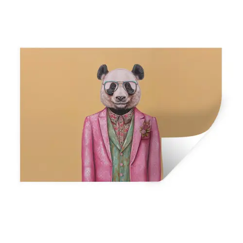 Panda - Pak - Zonnebril - Blauw Muursticker klein -3d