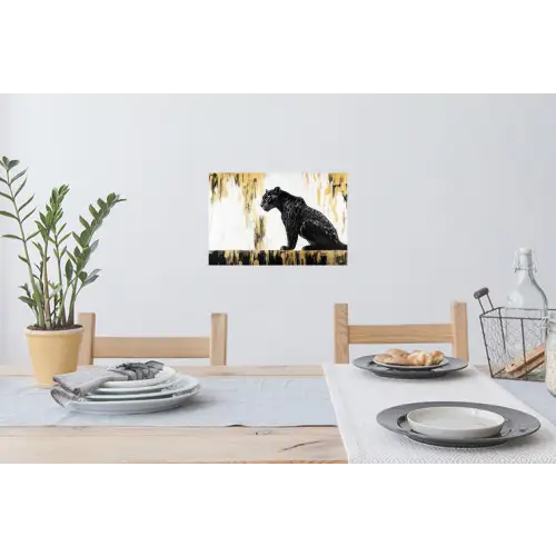 Panter - Zwart - Abstract - Goud Muursticker klein -eettafel