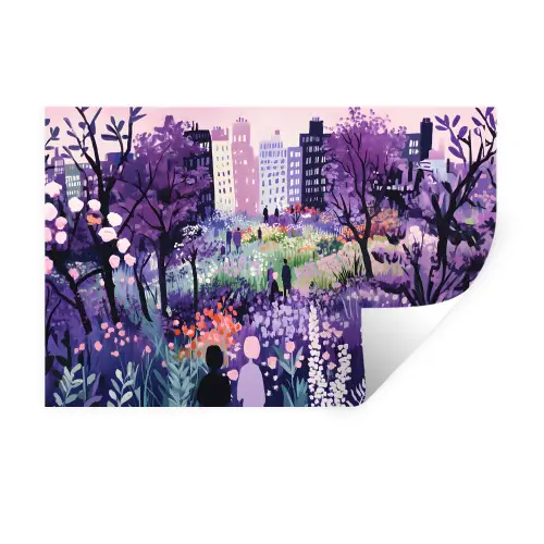 Park - Bomen - Bloemen - Gebouwen Muursticker klein -3d