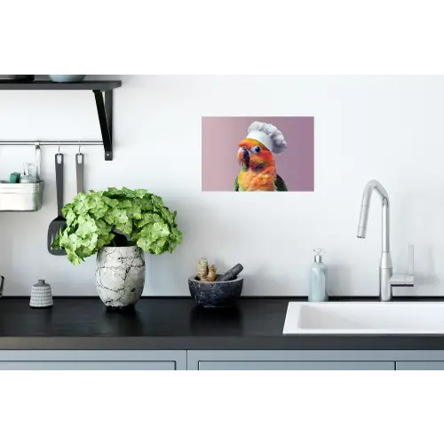 Papegaai - Koksmuts - Nieuwsgierig - Vogel Muursticker klein -keuken