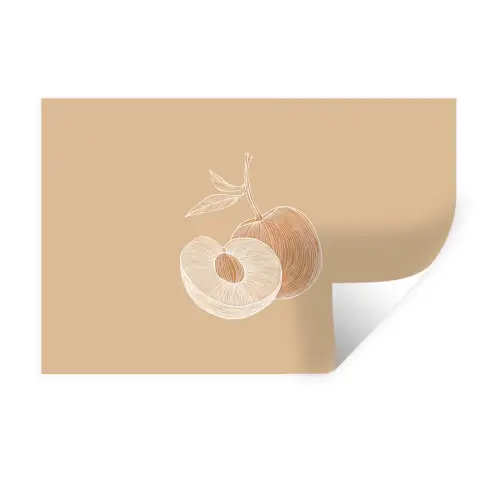 Perzik - Lijntekening - Pit - Beige Muursticker klein -3d