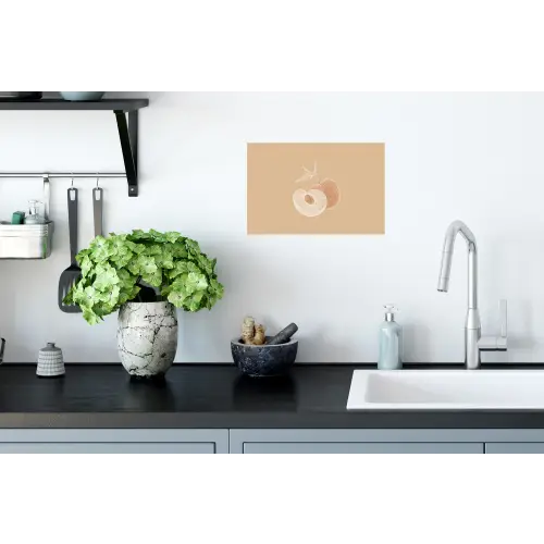 Perzik - Lijntekening - Pit - Beige Muursticker klein -keuken