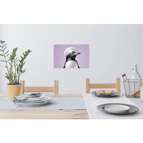 Pinguïn - Koksmuts - Lief - Paars Muursticker klein -eettafel