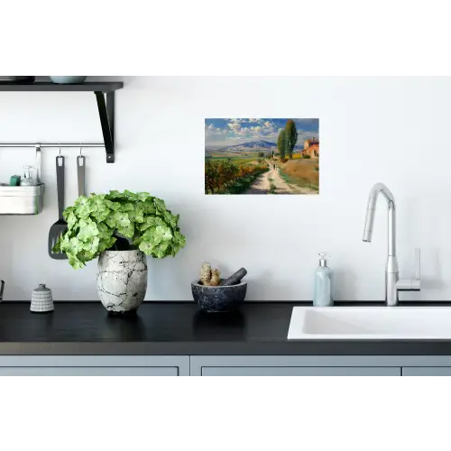Mensen - Wandelen - Zandpad - Velden Muursticker klein -keuken
