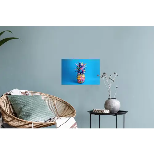 Ananas - Blauw - Tropisch - Vrolijk Muursticker klein -plant