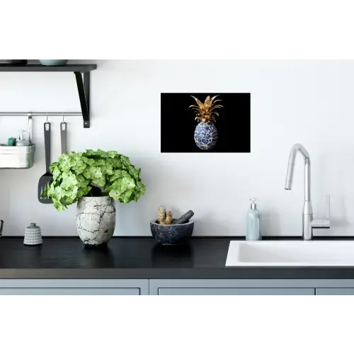Ananas - Bloemen patroon - Goud - Delftsblauw Muursticker klein -keuken