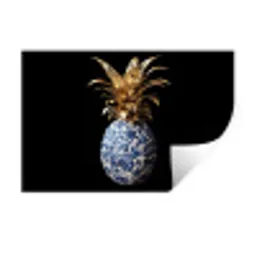 Ananas - Bloemen patroon - Goud - Delftsblauw Muursticker klein -3d