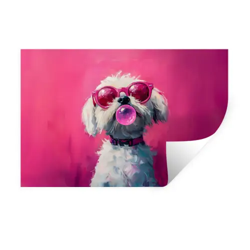 Pink - Hond - Bubbel Muursticker klein -3d