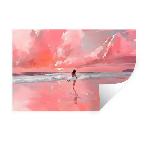Roze - Surfen - Zee Muursticker klein -3d