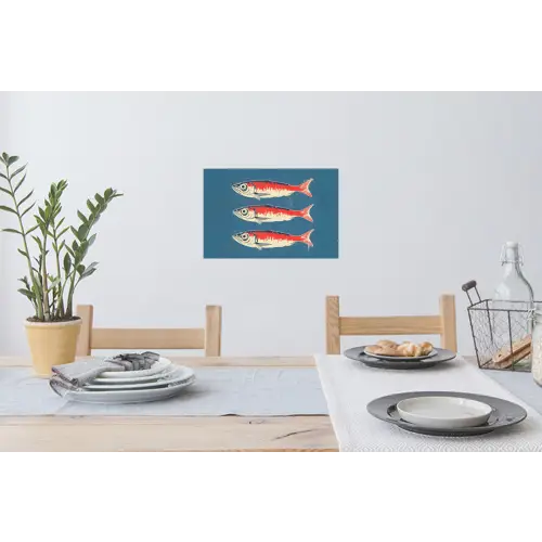 Vissen - Rood - Blauw Muursticker klein -eettafel