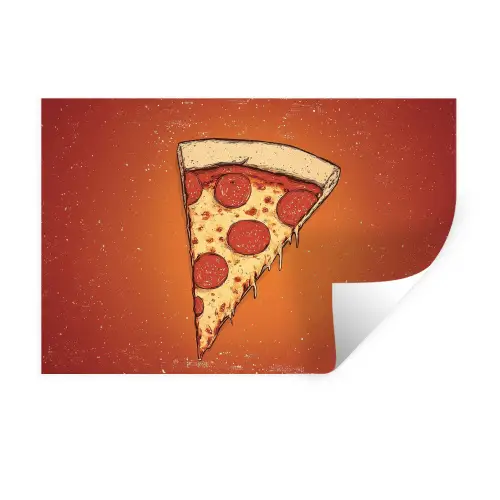 Pizza - Kaas - Rood - Pepperoni Muursticker klein -3d
