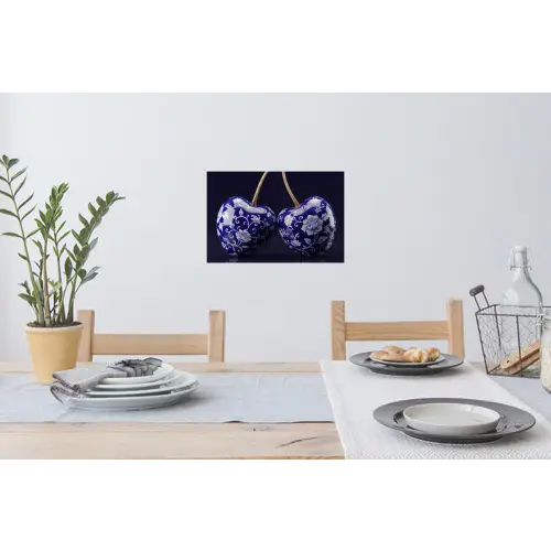 Porselein- Kersen - Delfts - Blauw Muursticker klein -eettafel