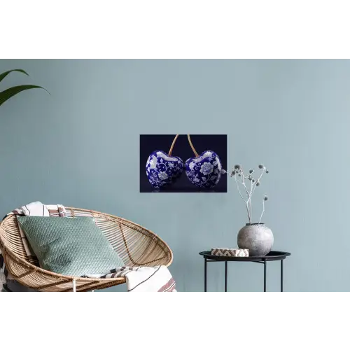 Porselein- Kersen - Delfts - Blauw Muursticker klein -plant