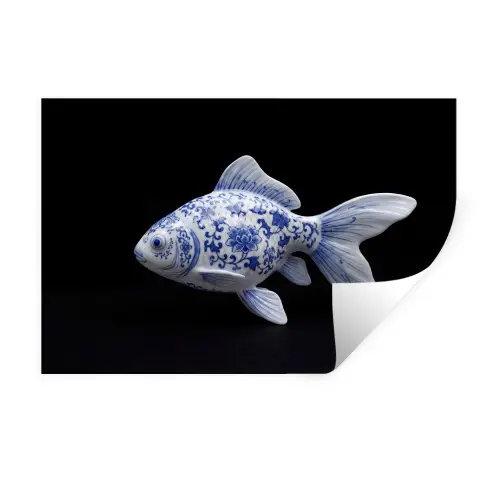 Porselein - Goudvis - Delfts - Blauw Muursticker klein -3d