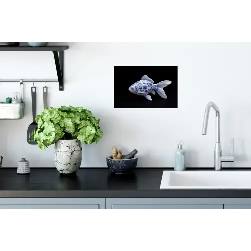 Porselein - Goudvis - Delfts - Blauw Muursticker klein -keuken