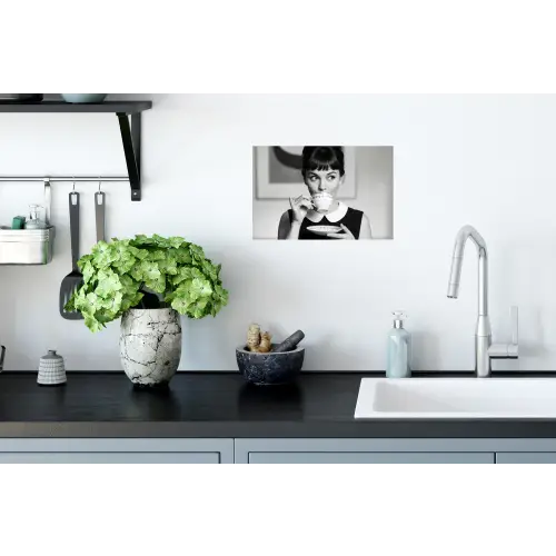 Portret - Thee - Vrouw Muursticker klein -keuken