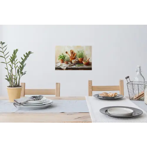 Potten - Kruiden - Hout Muursticker klein -eettafel