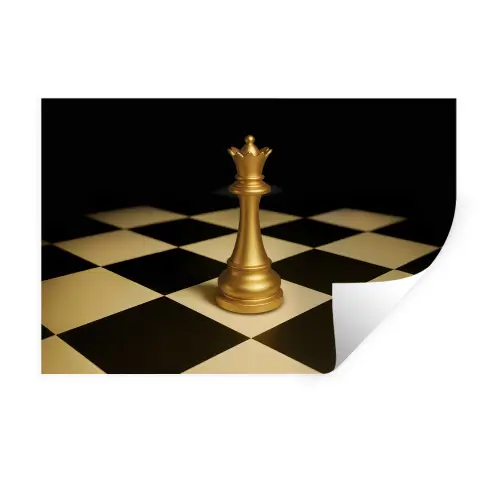 Koningin - Schaakstuk - Geblokt - Goud Muursticker klein -3d