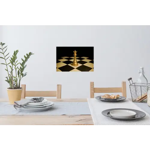 Koningin - Schaakstuk - Geblokt - Goud Muursticker klein -eettafel