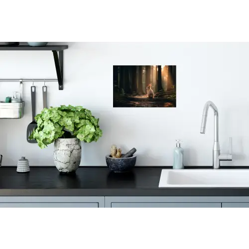 Konijn - Bos - Zonnestralen Muursticker klein -keuken